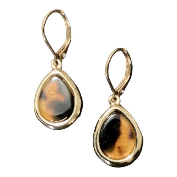 Dillard’s Leopard Accent Faux Stone Gold Tone Dangle Earrings 925 Post - Picture 3 of 7